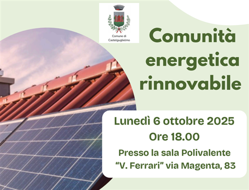 Assemblea pubblica Comunità Energetica Rinnovabile - LUNEDì 6 OTTOBRE 2025 ORE 18.00